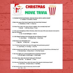 a christmas movie trivia is shown on a red background