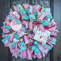 a colorful wreath on the front door