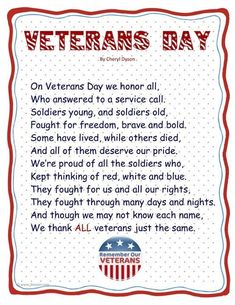 a veterans day poem written in red, white and blue