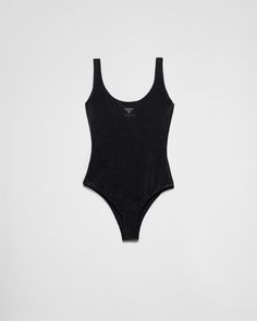 Black/fume Jersey One-piece Swimsuit With Rhinestones | PRADA Prada Swimsuit, Prada Outfits Women, Chanel Swimsuit, Prada Outfits, Re Edition Prada, Bathing Suit Designs, Prada Dress, Prada Fashion, Cute Bras