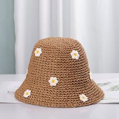 Material Straw size 56-58cm Brown Crochet Hat For Spring Outdoor, Spring Outdoor Brown Bucket Hat, Casual Straw Cap, Casual Brown Crochet Hat With Flat Brim, Spring Brown Brimmed Bucket Hat, Casual Brown Cloche Hat For The Beach, Casual Brown Cloche Hat For Beach, Beige Casual Cloche Hat For Outdoor, Casual Beige Cloche Hat For Outdoor