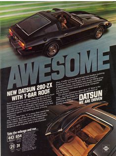 an advertisement for the new datsun 200 - zxz with pear roof and leather seats