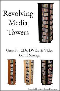 the dvd tower is full of dvds and video game storage for all kinds of media