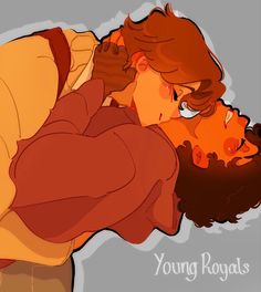 two people that are hugging each other with the words young royals in front of them