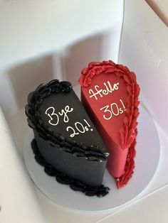 Red And Black Heart Cake, Hello 30 Birthday, Goodbye Cake, Welcome Home Cakes, Birthday Cake Aesthetic, Hello 30, 30 Cake, Vintage Birthday Cakes