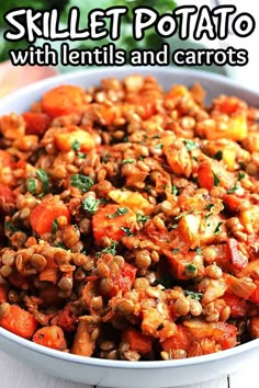 a white bowl filled with lentils and carrots