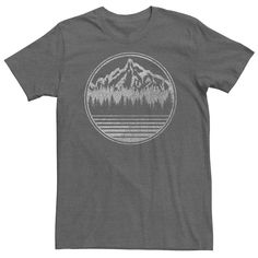 Enjoy the view with this men's mountain tee. Crewneck Short sleeves FABRIC & CARE Cotton Machine wash Imported Color: Dark Grey. Gender: male. Age Group: adult. Pattern: Graphic. Material: Cotton / Poly. Circle Portrait, Mountain Tee, Tshirt Design Inspiration, Mountain Shirt, Tactical Clothing, Cute Shirt Designs, Graphic Tshirt Design, Hiking Shirts, Vintage Tee