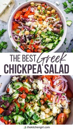 the best greek salad with chickpea and tomatoes