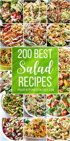 many different salads with the words, 200 best salad recipes on top of them