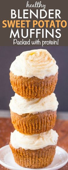 three cupcakes stacked on top of each other