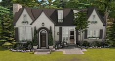 English Cottage, Farfalla's Birthday Gift | Patreon Modern Colonial House, Sims 4 Content, The Sims 4 Lots, Sims Freeplay Houses, Modern Colonial, Minecraft Cottage, Sims 4 House Plans, French Country House Plans, Sims 4 House Design