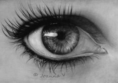 a pencil drawing of an eye with long lashes