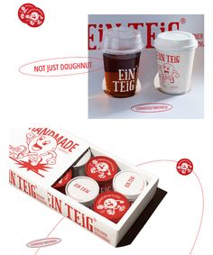 the packaging design for an iced drink is shown in red and white, with information about it