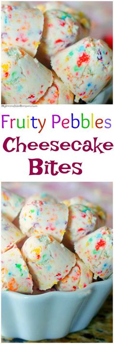 fruity pebbles cheesecake bites with sprinkles