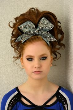 Teased Cheer Hair Curls Ponytail Braid Cheer Makeup, Curly Hair Ponytail, Curled Ponytail, Competition Hair, Hairstyles Ponytail, Ponytail Hairstyles Easy, Cute Cheerleaders