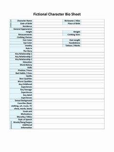 a printable worksheet for the fiction character bio sheet