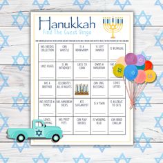 a hanukkah game with balloons and a car