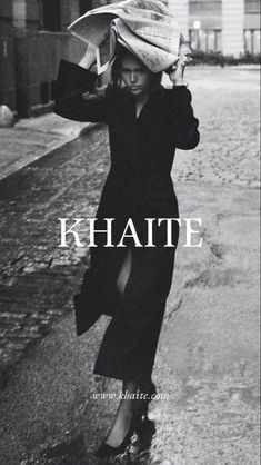 black and white photograph of woman walking down street with hat on her head, khate magazine cover