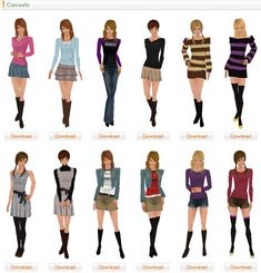 an image of different types of women's clothes in the style of barbie dolls