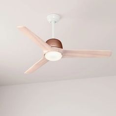 a ceiling fan in a room with a light on it's side and two lights on the other side