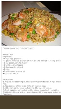 the recipe for shrimp fried rice on a plate