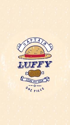 the logo for captain's luffy is shown in blue and white on a beige background