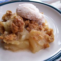 a close up of a plate of food with ice cream