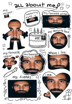 an image of a man with many different expressions on his face and the words, all about me?