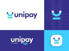 the logo for unipay is shown in four different colors and shapes, including one blue