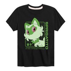 Pokémon - Sprigatito Stats - Youth Short Sleeve Graphic T-Shirt - Celebrate the essence of Pokemon's Pokémon with officially licensed apparel featuring unique designs crafted exclusively by Hybrid Apparel. Each piece brings beloved characters, iconic imagery, and memorable moments to life, offering Pokémon fans a one-of-a-kind way to showcase their passion. Pokemon Sprigatito, Pokémon Shirt, Cat Pokemon, Pokemon Shirts, Pokemon Accessories, Trending Graphic Tees, Cat Graphic, Kids Clothes Boys, Graphic Artwork