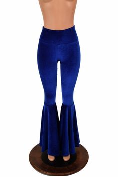 "This item is made to order, please read all the way through the listing before purchasing! These leggings are made of top quality stretchy velvet, in a gorgeous deep sapphire blue. Not the cheap velvet panne, this buttery soft velvet is spandex for the best stretch and shape retention! They have a smooth stretch waistband that sets high at the natural waist for a sleek anti muffin top fit. They flare out super wide below the knee! Inseam = 32\", if you need it shorter or longer please note your Black Bell Bottom, Velvet Bell Bottoms, Knock Knees, Flare Legging, Best Stretches, Bell Bottom Pants, Flare Leggings, Stretch Velvet, Olive Branch