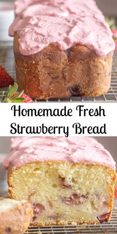 homemade fresh strawberry bread on a cooling rack