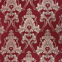 red and silver fabric with an intricate design