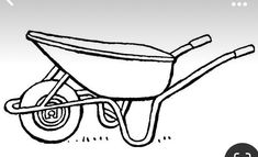 a black and white drawing of a wheelbarrow