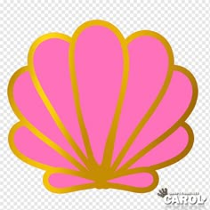 a pink and gold shell on a white background, with the word's name underneath it