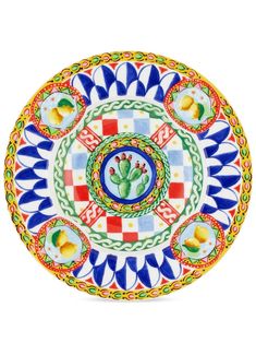 a colorful plate with an image of a cactus on it