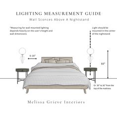 a bed with measurements for the headboard, foot board and foot rest area in front of it