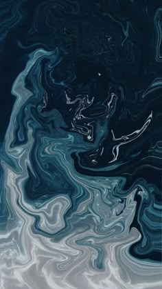 an abstract painting with black and white swirls on the water, as if it were liquid