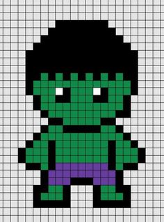 an image of a pixellated character in green and purple