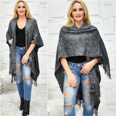 A Classic And Forever Staple This Sweater Knit Wrap/Shrug Is Warm And Great For Any Occasion. *** More Colors Available *** Gray/Black Color Combo As See Fringed Detailing 2 4 6 8 10 12 Xs S M L Xl Xxl Size Tag Will Be:One Size 91% Acrylic 7% Nylon 1% Mohair 1% Wool Wrap Poncho Shawl Shrug Sweater Special Occassion Sweater Sweaters Cardigan Cardigans Holiday Christmas Anniversary Party Gift Present Poncho Shawl, Animal Print Scarf, Sweaters Cardigan, Couture Accessories, Leopard Print Scarf, Wool Wrap, Knit Infinity Scarf, Knit Wrap, Anniversary Party