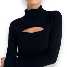 New Black Ribbed Turtleneck Hollow Neckline, Long Sleeve Fitted Shirt! Perfect Figure Flattering Too For Year Round And Multi Occasions! Size Medium Chest 30-34” Waist 28-32” Length 22.5” Material 95% Polyester 5 Spandex Machine Wash And Hand Dry The Tall Turtleneck Neckline Wear Up Or Fold Down, Lightweight For Year Around From Office To Casual Attire! Black Cutout Neckline Turtleneck Long Sleeve Fitted Top! Open Chest Turtleneck, Black Ribbed Tops For Party, Black High-neck Knit Top For Layering, Black High Neck Knit Top For Layering, Black High Neck Knit Top For Spring, Turtleneck Cutout, Black Ribbed Turtleneck, Long Sleeve Fitted Top, Crop Turtleneck