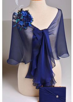 Chic Silk Shawl For Party, Elegant Blue Summer Shawl, Elegant Blue Shawl For Summer, Elegant Summer Blue Shawl, Elegant Blue Silk Shawl, Elegant Blue Shawl, Elegant Blue Shawl For Parties, Elegant Blue Shawl For Evening, Blue Ruffle Top