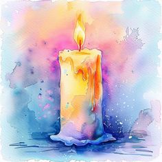 a watercolor painting of a lit candle