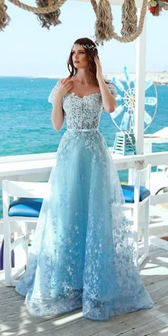 21 Adorable Blue Wedding Dresses For Romantic Celebration Wedding Dresses Blue, Blue Wedding Gowns, Blue Wedding Dress, Floral Prom Dresses, 파티 드레스, Beaded Prom Dress, Dresses Blue