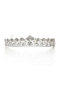 Cubic Zirconia Tiara with Imitation Pearl CR17006 | Cocomelody Silver Cloud, Tiara, Headpiece, Diamond Bracelet, Cubic Zirconia, Crown Jewelry, Silver