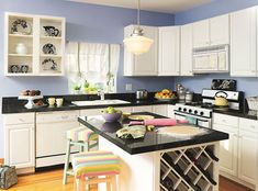 the kitchen is clean and ready to be used for cooking or baking, as well as other things on the counter