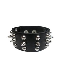 The Black Leather 3 Row Spike Bracelet features a snap closure along with three rows of studded spike details, creating ferocious appearance.Black Leather 3 Row Spike Bracelet Snap Closure Base Metal, Bonded Leather 9.5" Stud Bracelet Spikes, Spiky Bracelets, Spiked Belt, Sonic Redesign, Violent J, Studded Bracelet, Spike Bracelet, Stage Outfit, Base Metal