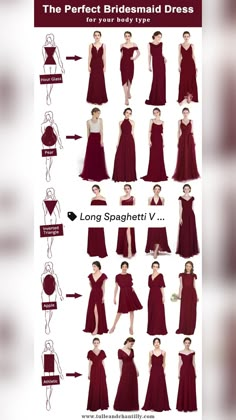 the different types of bridesmaid dresses are shown in this poster, which shows how to