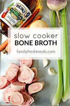 the ingredients for slow cooker bone broth on a tray