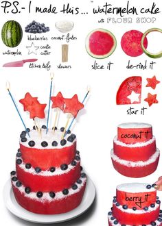 the cake is decorated with red, white and blue icing as well as stars